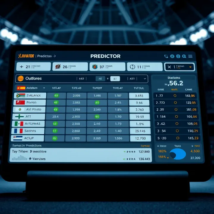 Interface of Aviator predictor app showing game outcome predictions and statistical data