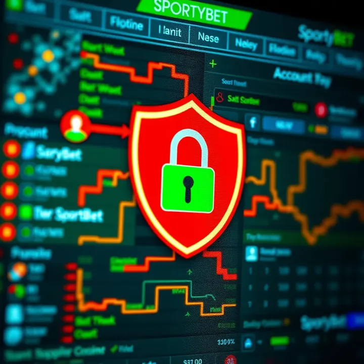 Illustration of a secured blocked SportyBet account Locked digital account screen with security shield symbol