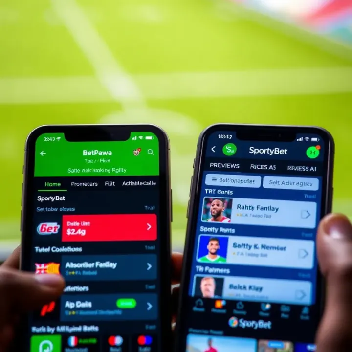 User Interface Comparison of BetPawa and SportyBet Comparison of user interfaces for BetPawa and SportyBet on mobile devices showing different betting options