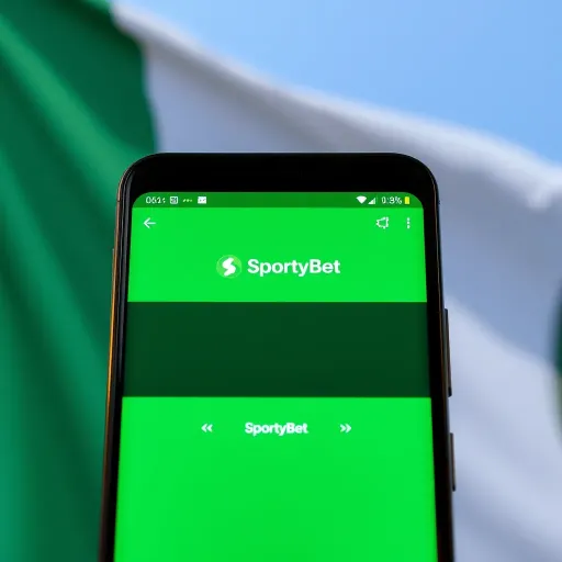Android smartphone screen showing the SportyBet app download page with Nigerian flag in background