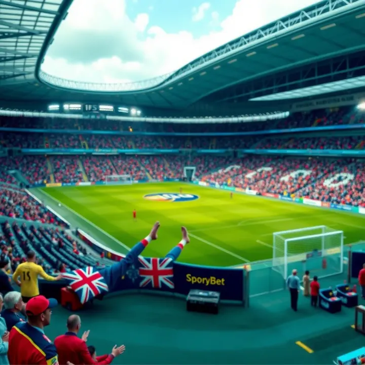Key Features of English Premier League Betting on SportyBet in Nigeria Digital representation of football stadium with Nigerian currency symbols and betting odds overlay