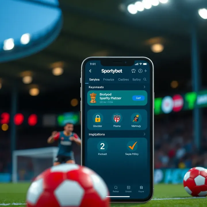 Illustration of key features of SportyBet mobile platform including betting options and security icons