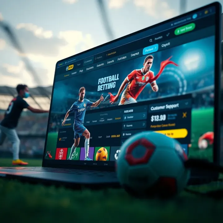 Football Betting Site Highlighting Bonuses and Customer Service User-friendly football betting website displaying bonuses and customer support features