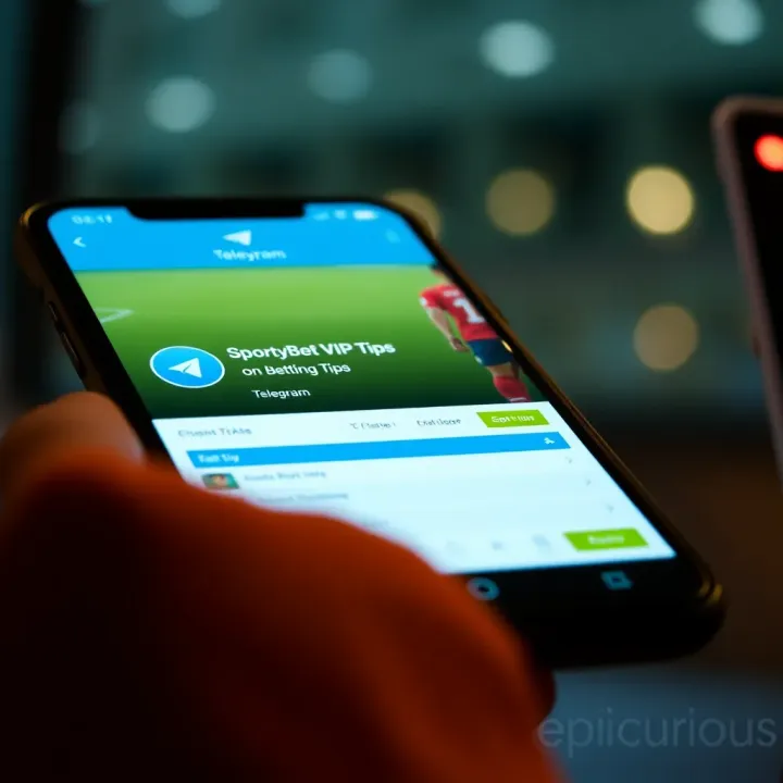 Telegram app screen showing SportyBet VIP tips channel with football betting predictions