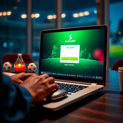 User logging into SportyBet Nigeria platform on a laptop