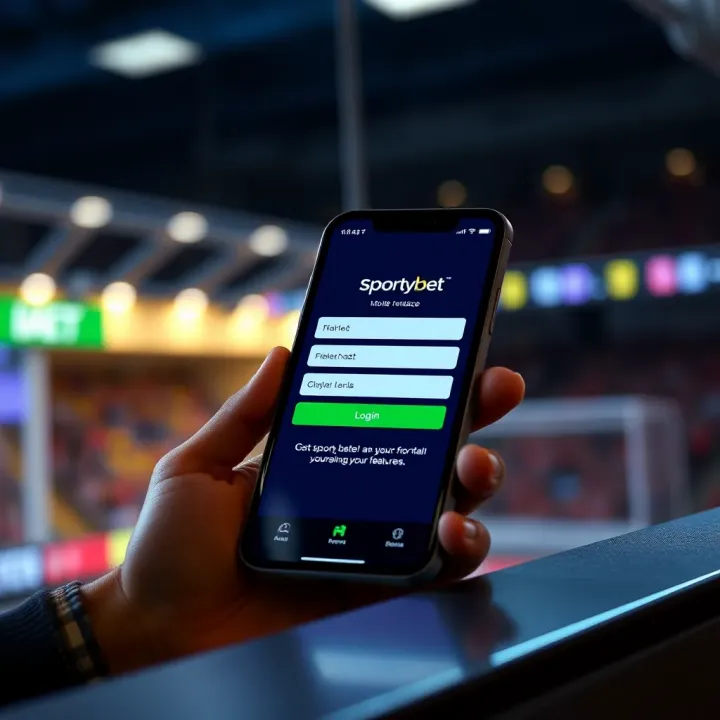 Mobile phone displaying the old SportyBet login screen with clear input fields and buttons
