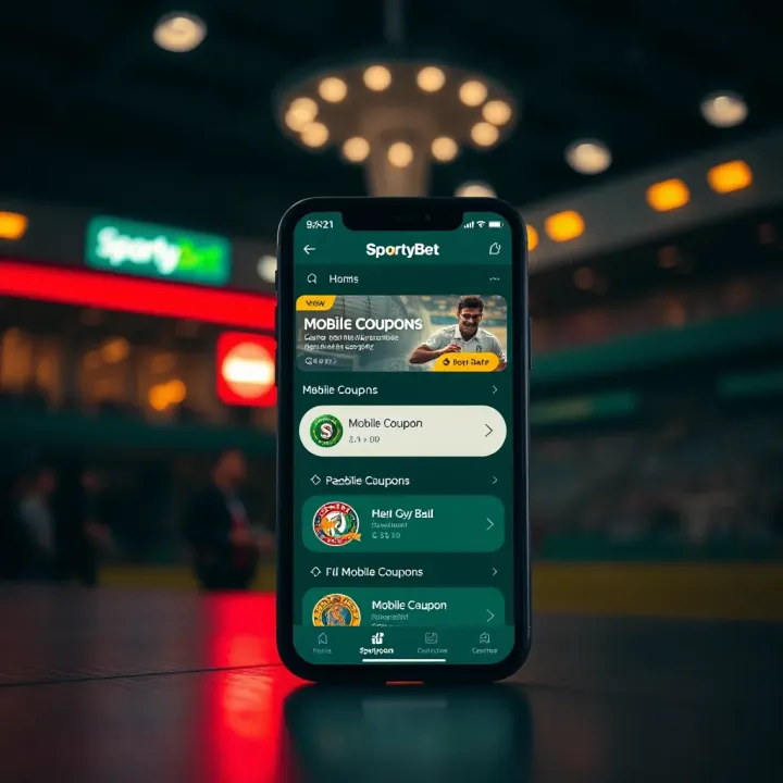 Screenshot displaying the SportyBet Nigeria app interface with highlighted mobile coupon section