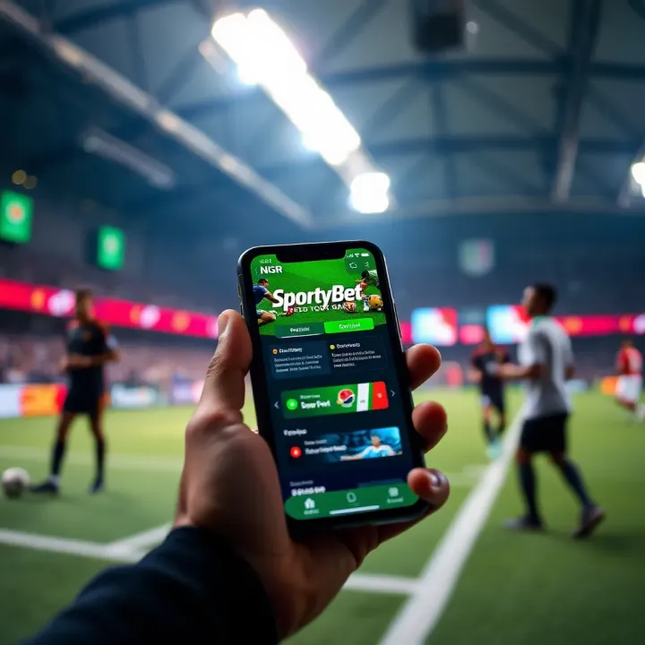 Smartphone displaying NGR SportyBet app interface with sports betting options