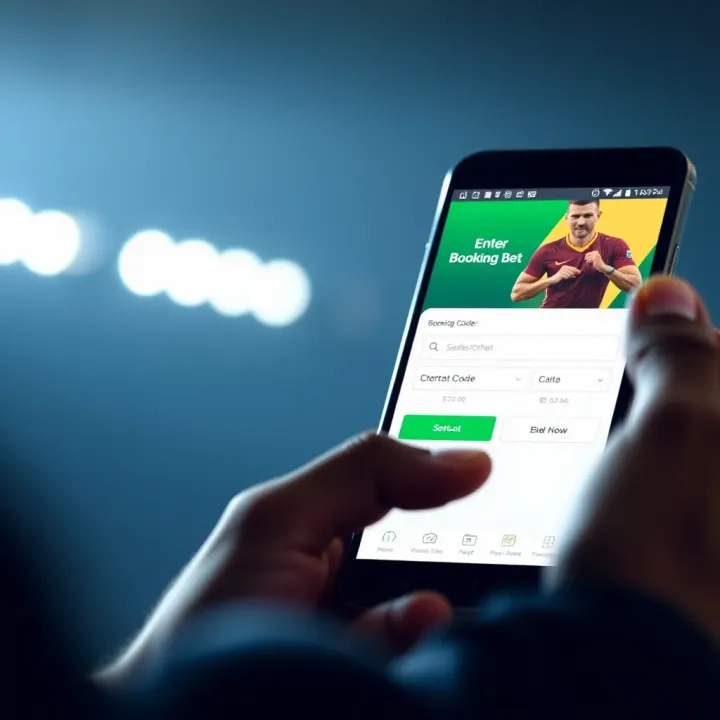 User entering a booking code into the SportyBet mobile app on a smartphone screen