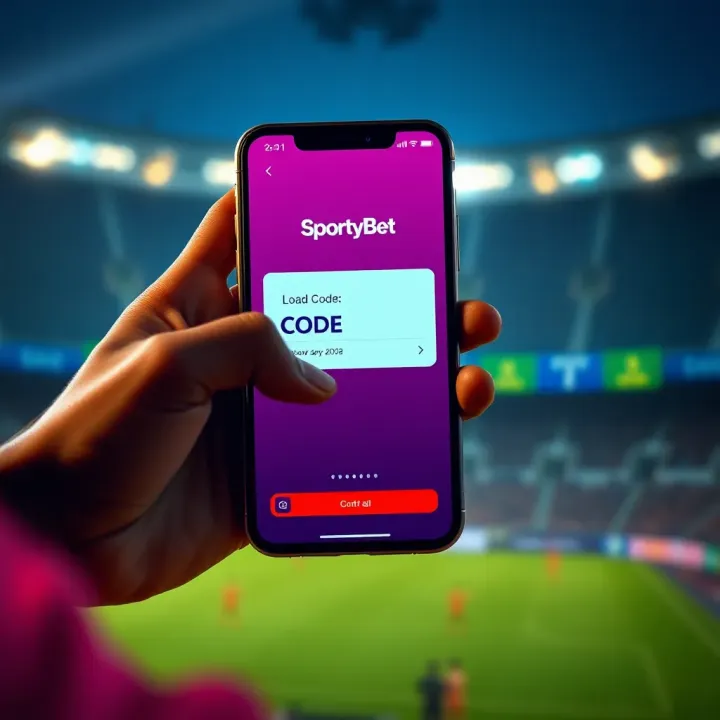 Mobile phone screen displaying SportyBet app with a code input interface