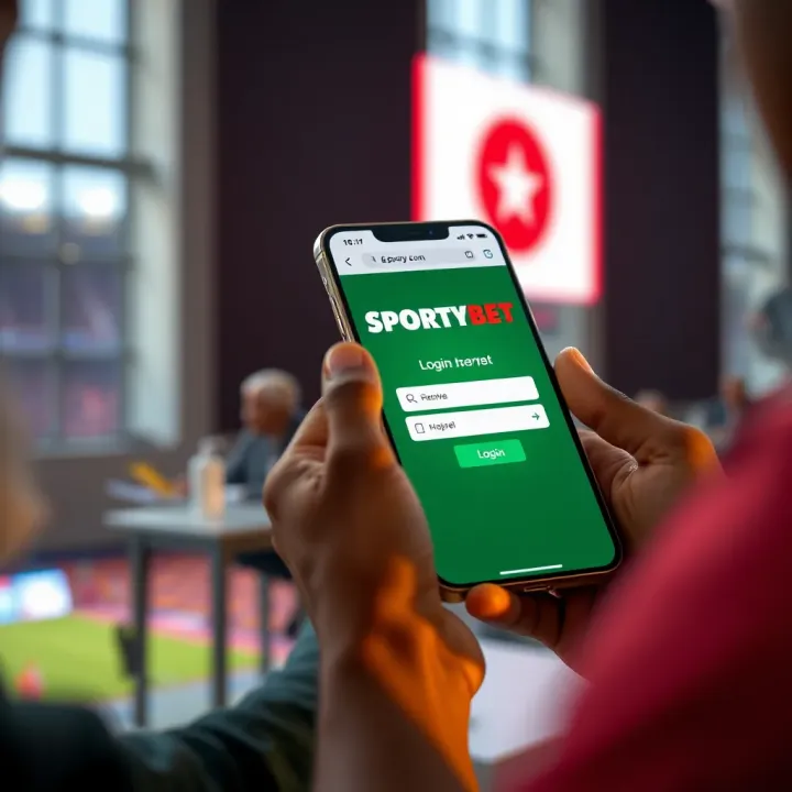 Accessing the SportyBet Login Interface in Nigeria Mobile phone displaying SportyBet login screen in Nigeria
