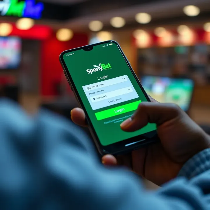 Mobile device showing SportyBet app login screen with secure login options