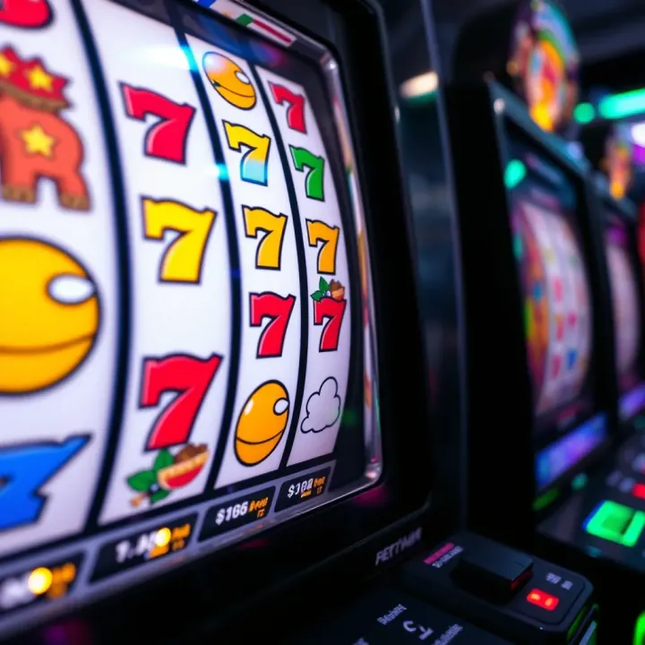 Slot machine reels showing winning combination with vibrant symbols