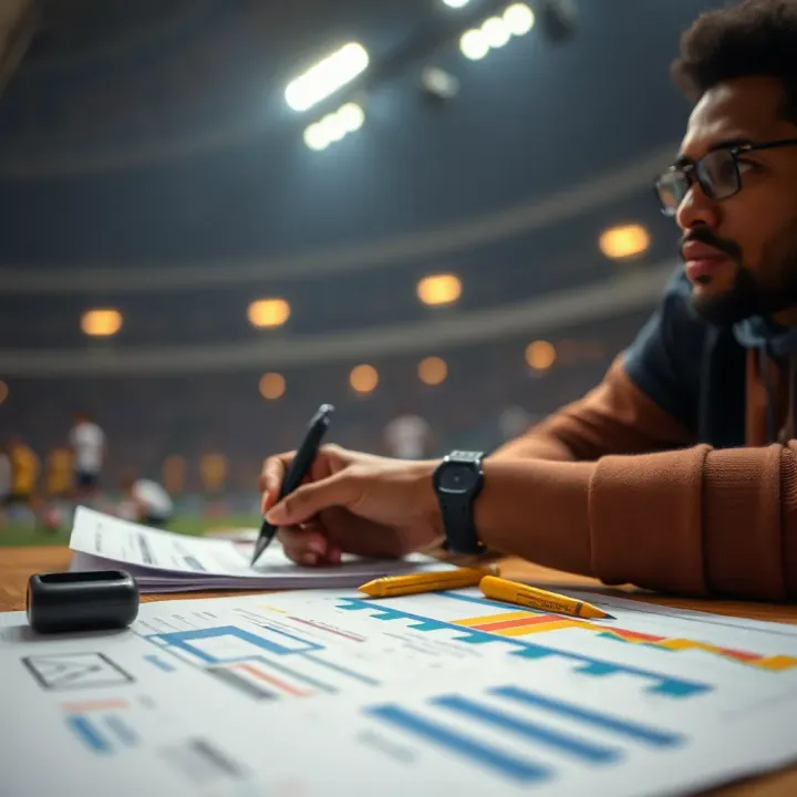Strategies for Enhancing Football Prediction Accuracy A person analyzing football prediction charts and notes to improve betting decisions