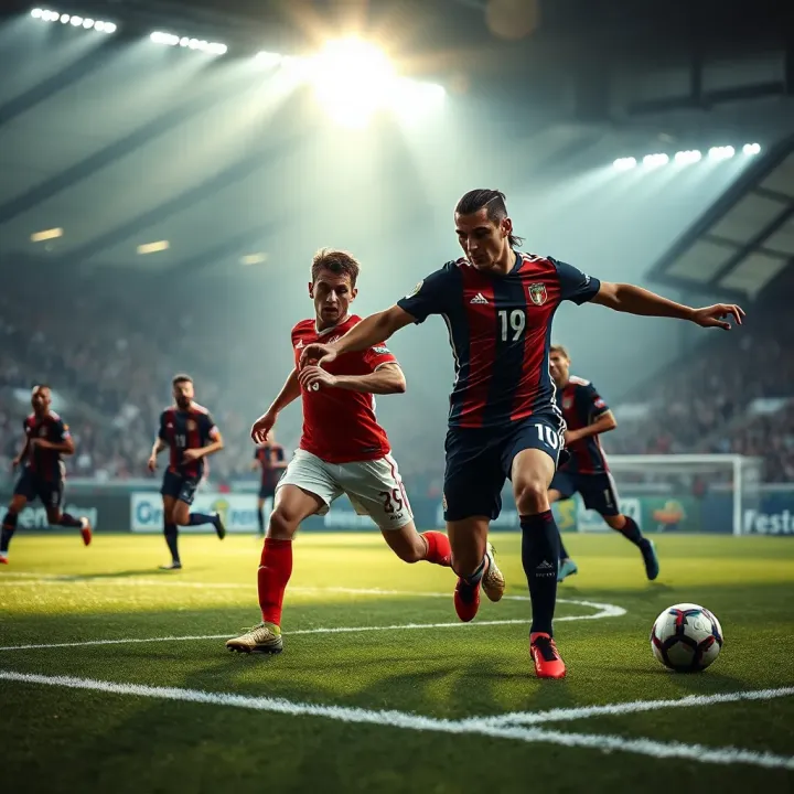 Intense Serie A Match Highlighting Tactical Play Serie A football players competing in a tactical match on the pitch