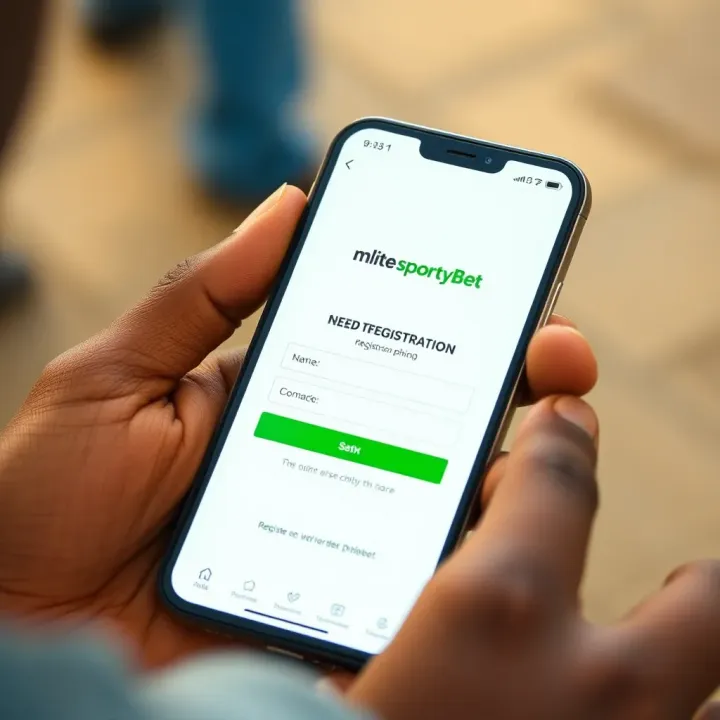 Mobile phone displaying the Mlite SportyBet registration screen in Nigerian context