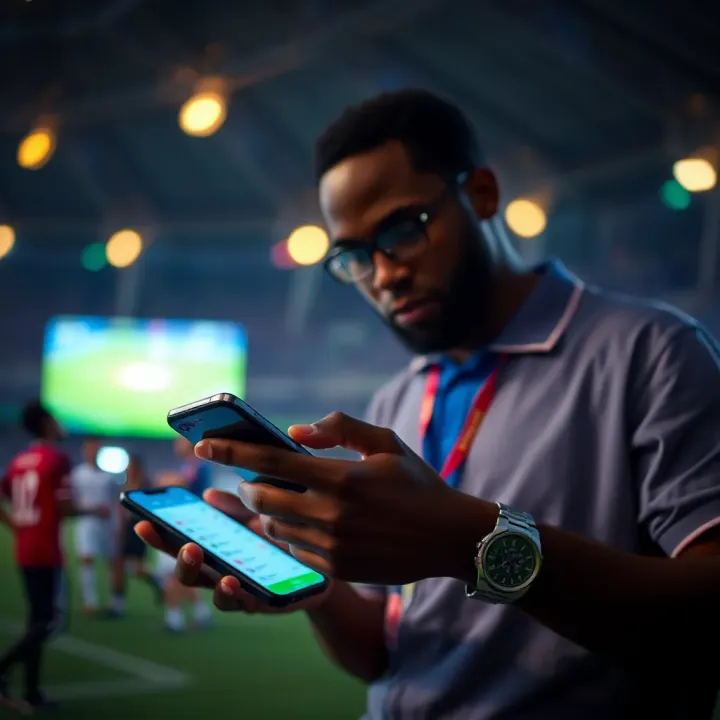 User interacting with a mobile device to place a sports bet using SportyBet platform