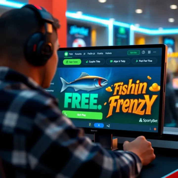 Navigating SportyBet Platform for Fishin Frenzy Free Play Participation Graphic showing a user navigating through the SportyBet platform to participate in Fishin Frenzy free play with tips highlighted