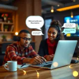 Customer support interaction with laptop and chat bubbles