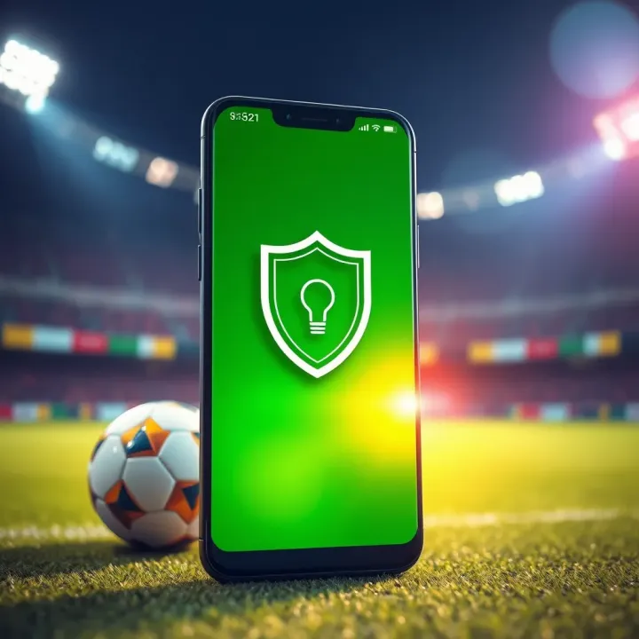 Illustration of secure mobile betting with SportyBet app and protection shield symbol