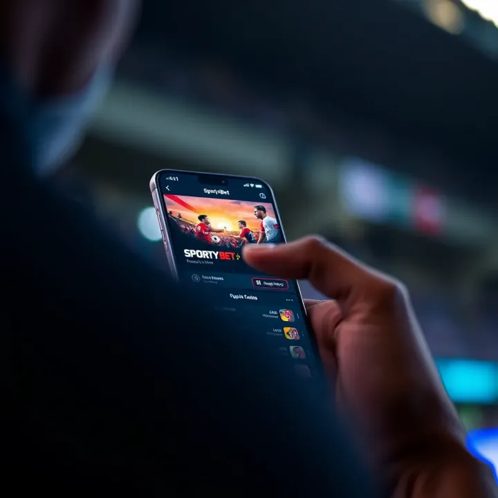 Smartphone displaying the SportyBet app interface in vibrant colors