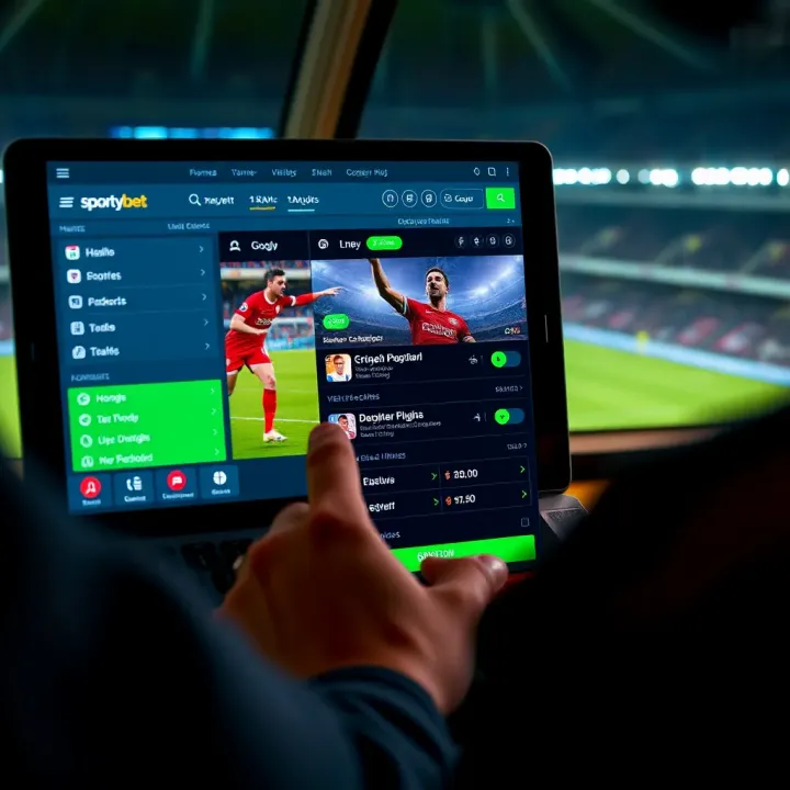 User navigating SportyBet app interface showing live betting options for football