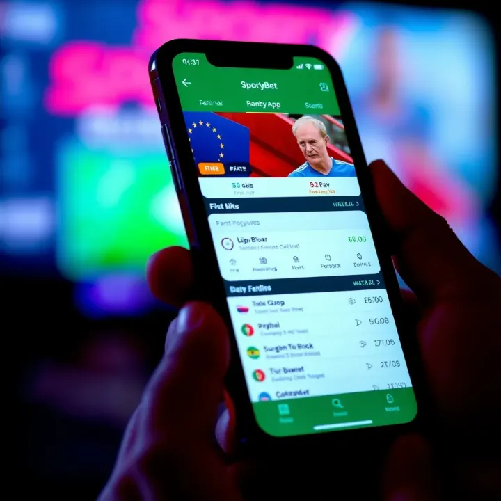 Mobile phone displaying SportyBet app interface with betting odds and options visible