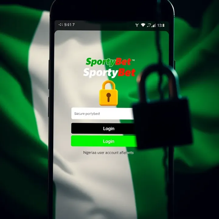 Secure SportyBet Login with Focus on Nigerian User Protection Secure login screen of SportyBet app with Nigerian flag background emphasizing account safety
