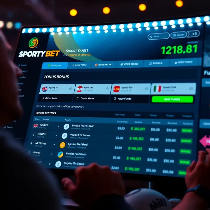 Illustration of SportyBet bonus account dashboard showing bonus types and available funds