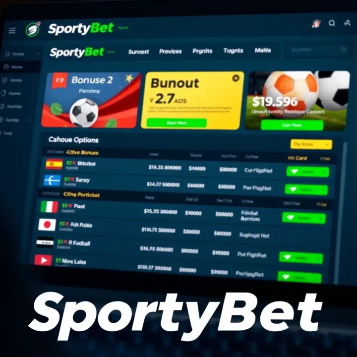 Visual of SportyBet betting dashboard displaying active bonuses and available cashout options