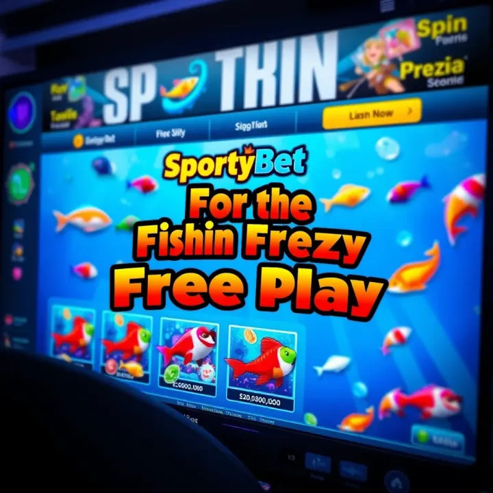 Illustration of a vibrant SportyBet interface showcasing the Fishin Frenzy free play feature with colorful fish and game elements