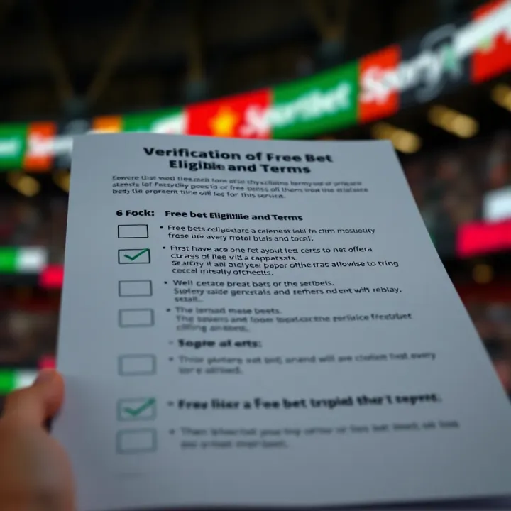 Graphic depicting a checklist of eligibility criteria and terms for claiming free bets on a betting platform