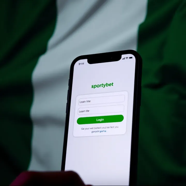SportyBet Lite Mobile Login Interface in Nigeria Mobile device displaying SportyBet Lite login screen with Nigerian flag background