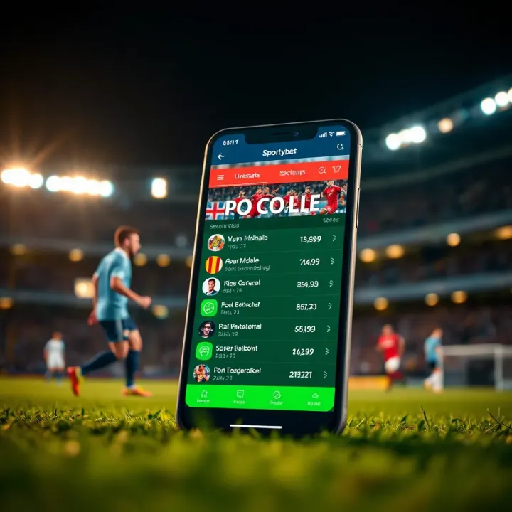 User interface showing live football match updates with betting odds on Sportybet app