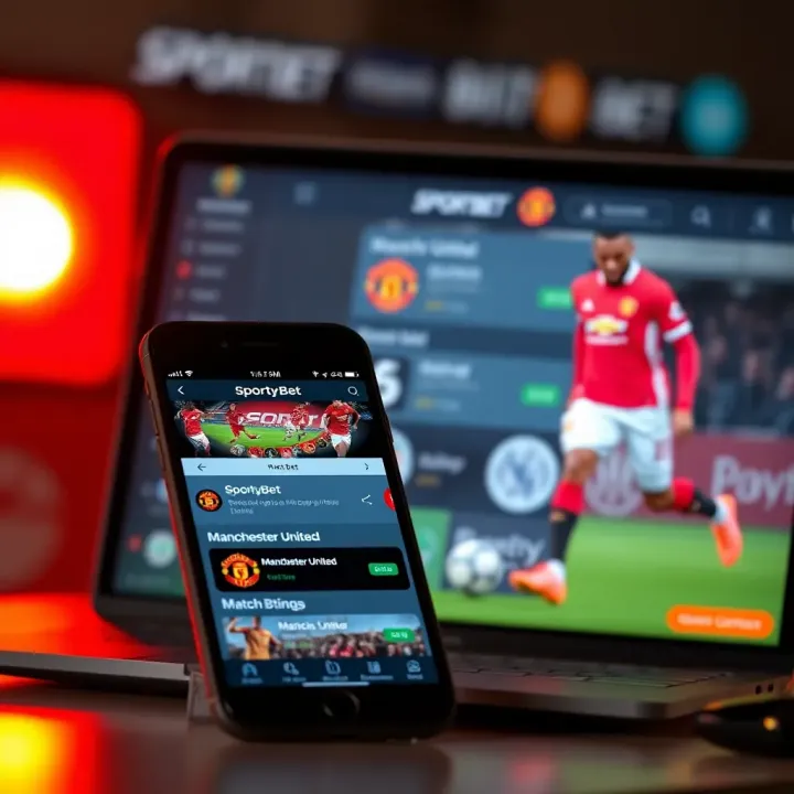 SportyBet Platform Featuring Manchester United Match Bets SportyBet app displaying Manchester United match betting options on smartphone screen