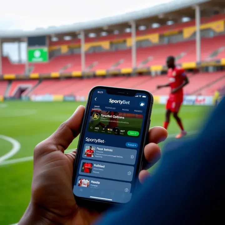 Accessing SportyBet on Mobile with Available Betting Options Mobile phone displaying SportyBet app interface with betting options