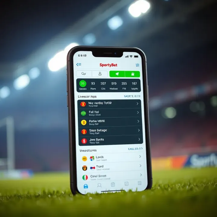 Mobile phone screen showing SportyBet app interface with real-time livescore updates