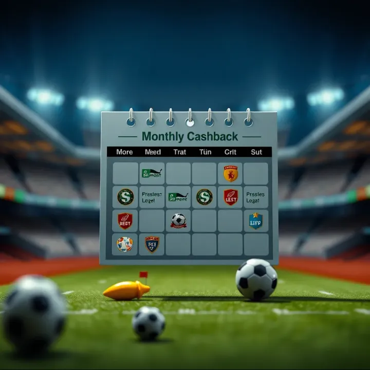SportyBet Monthly Cashback Benefits and Qualification Graphic depicting a calendar with cashback notifications and betting icons