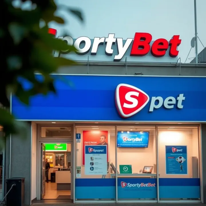 SportyBet Physical Betting Shop in Nigeria Exterior view of SportyBet physical betting shop with signage in Nigerian city
