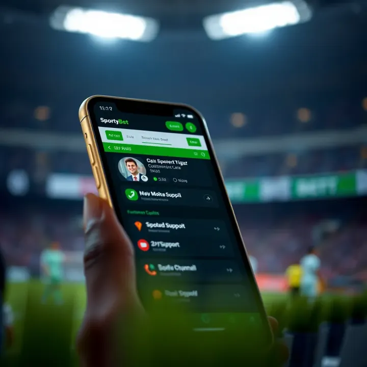 Mobile phone displaying a betting app with customer support options visible