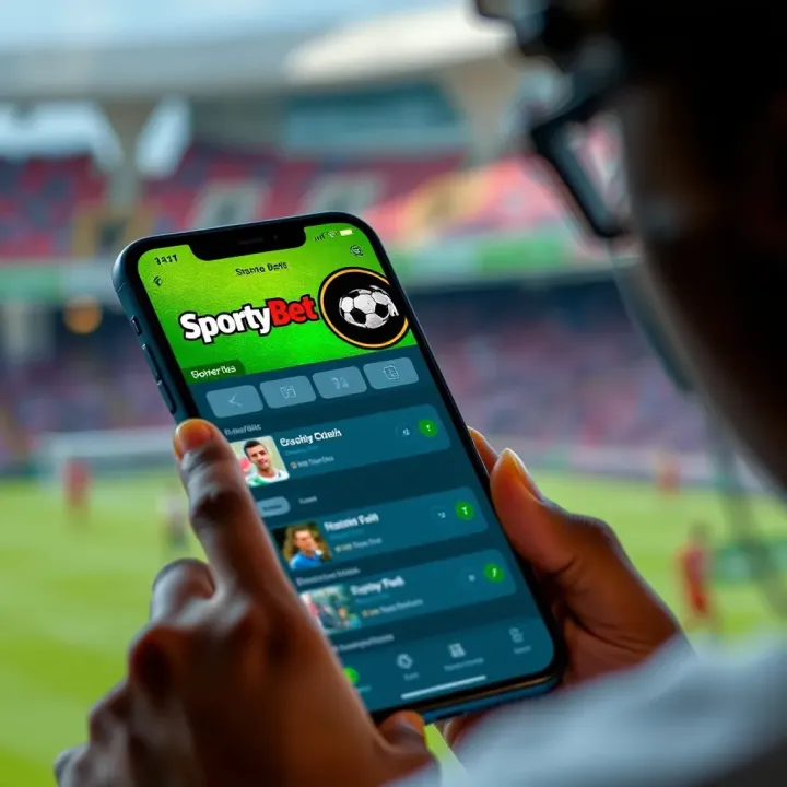 Mobile phone displaying SportyBet Nigeria betting app interface with football match options