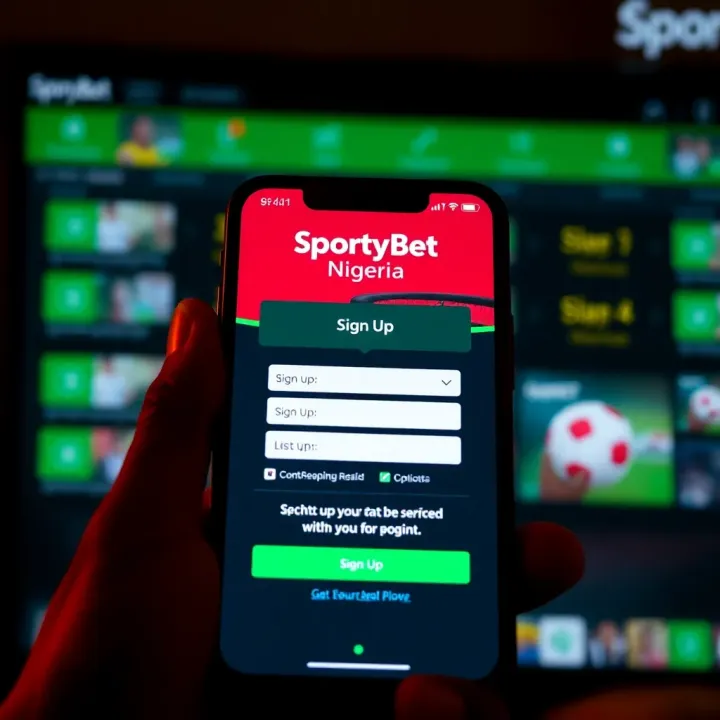 SportyBet Nigeria Sign-Up Interface on Mobile Device Mobile phone displaying the SportyBet Nigeria sign-up page with clear registration fields