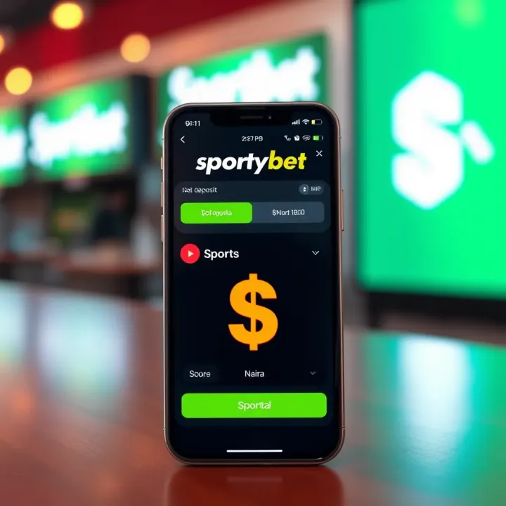 Illustration showing a mobile device displaying the SportyBet no deposit bonus code screen with Nigerian Naira currency symbols