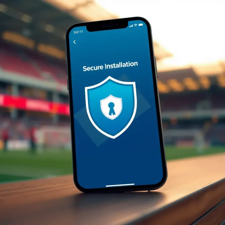 Illustration of secure app installation with shield icon and mobile device