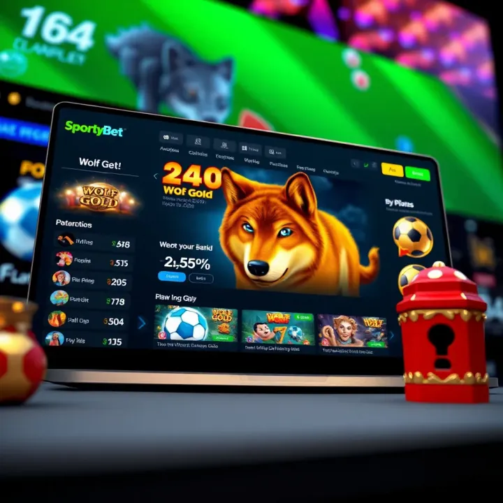 Screen showing SportyBet's online betting dashboard with Wolf Gold demo game featured