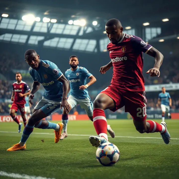 Premier League football players competing intensely during a midweek match