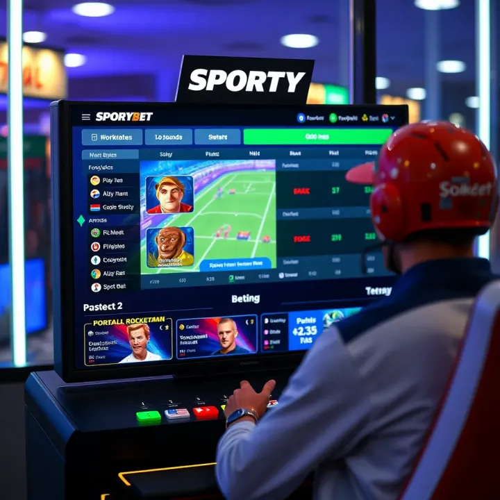Virtual game interface displaying SportyBet Rocketman with vibrant graphics and betting options