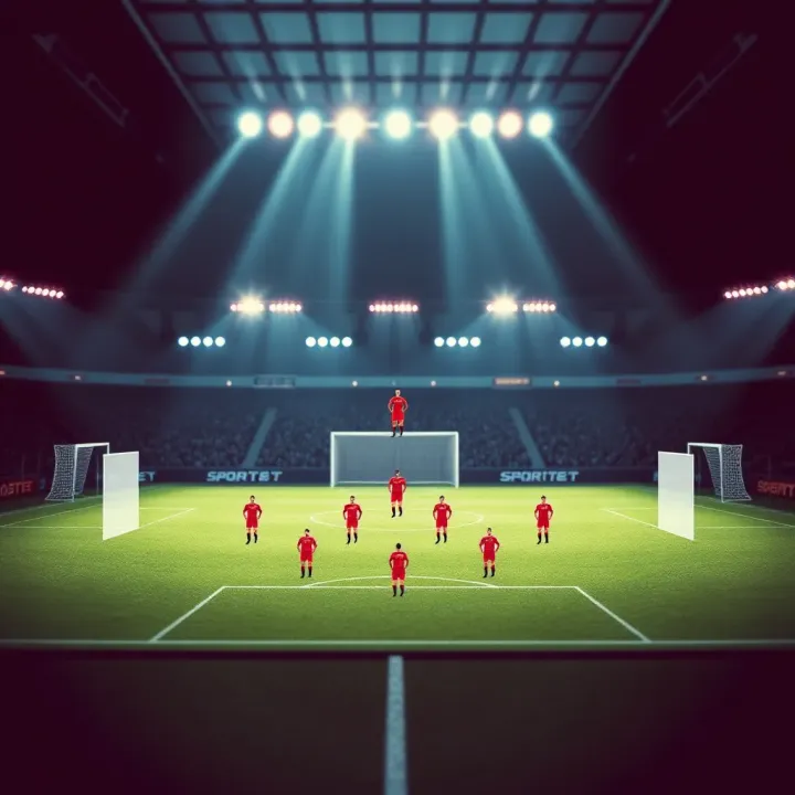 Football field with tactical team formations and player positions highlighted in bright colors