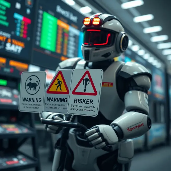 Illustration of risk warning symbols alongside digital betting tools highlighting ethical and legal considerations