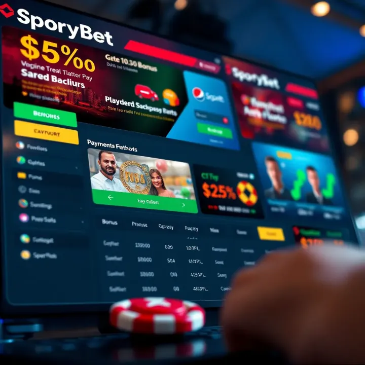 Dashboard displaying bonus offers, payment methods, and customer support features on SportyBet platform